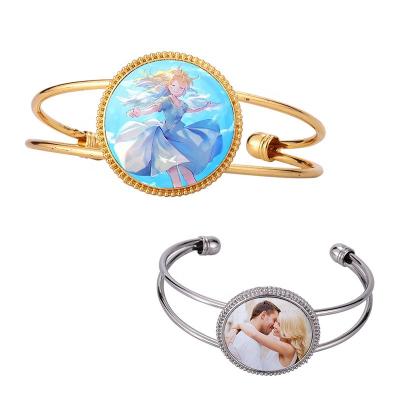 China Religious Round Thermal Transfer Sticker Blank Open Bangle With Gold And Silver for sale