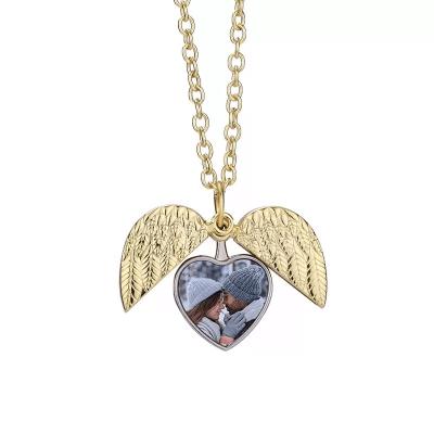 China Romantic Silver Gold Heart Wings Pendant Necklace For Sublimation for sale