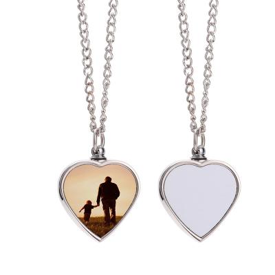 China Tsub Romantic Sublimation Empty Heart Urn Necklace Silver For Ashes With Picture for sale