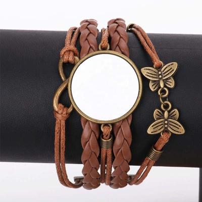 China Romantic Custom White Brown Leather Wristband With Aluminum Foil For Sublimation for sale