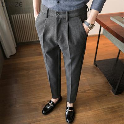 China Anti-wrinkle High Quality Winter Classic Formal Business Casual Trousers Woolen Straight Pencil Pants Office Sanded Wool Men's Suit Pants for sale