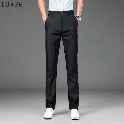 China Anti-wrinkle Wholesale Spring Summer Men's Casual Pants Black Elastic Drape Straight Dress Trousers Office Business Formal Wear Suit Pants for sale