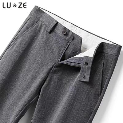 China Anti-wrinkle Boutique Custom Men's Skinny Pants Striped Plaid Slim Fit Business Formal Office Suit Pants Non-iron Casual Dress Trousers for sale