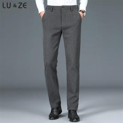 China Anti-wrinkle Custom Autumn Warm Woolen Thick Men Casual Business Fashion Slacks Elastic Straight Pants All-match High Waist Men Suit Pants for sale