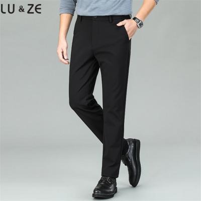 China Anti-wrinkle Wholesale Autumn and Winter Men Casual Suit Pants Solid Thicken Elastic Light Luxury Formal Business Slim Straight Trousers for sale