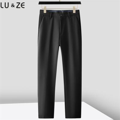 China Anti-wrinkle Men's Suit Pants Fashion Thicken Slim-Fit Straight Trousers Formal Business Casual Pants With Pockets Black Grey Suit Pants for sale