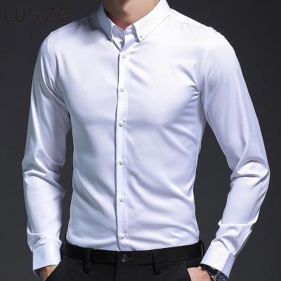 China Anti-pilling OEM Custom Korean Mens Formal Shirts Micro-Stretch Business Slim Casual Long Sleeve Dress Shirt For Men Multicolor Optional for sale