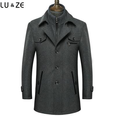 China Anti-wrinkle High Quality Men jacket Autumn Winter Solid Men Thicken Overcoat Casual Trench Warm Wool Blends Coat Double Collar Trench Coat for sale