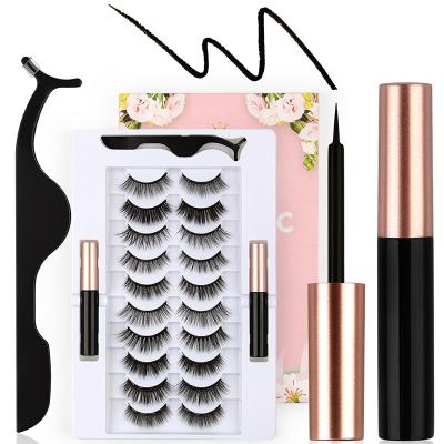 China Synthetic Hair 10 Pairs High Quality False Eyelashes Set Magnetic Liquid Glue Free Liquid False Eyeliner Double Tube Double Tube Factory Direct Selling for sale