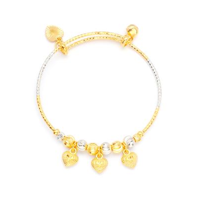 China JXX 2021 High Quality Women and Kid Fashion Trendy Heart Shape Bracelets 24k Gold Plated Adjustable Opening Bangle Pendant Bracelets for sale