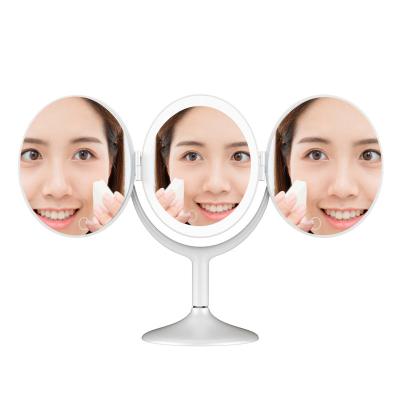 China 2021 Version 2X3X Makeup Lighted Magnifying Vanity Mirror With Lights, LED Lighted Portable Hand Magnification Cosmetic Light Up Mirrors for sale