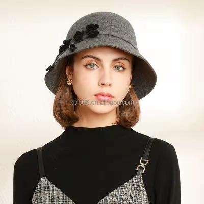 China Picture Autumn/Winter Ladies Flower Thrower Hat Gray Black Lucky Australian Wool Felt Hat for sale