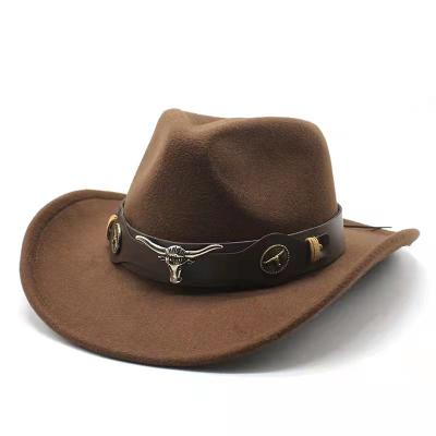 China Metal casual sculpin cowboy top hat autumn and winter jazz hat western border warm wool felt hat for sale