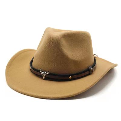 China Metal casual sculpin cowboy top hat autumn and winter jazz hat western border warm wool felt hat for sale