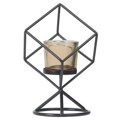 China Vintage Nordic creative geometric three-dimensional iron decoration candlestick desktop ornaments for sale