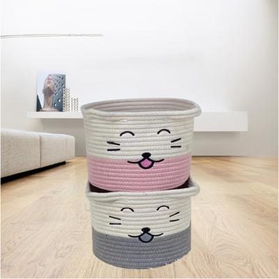 China Sustainable Cotton Rope Basket Household Soft Handle Woven Multifunctional Storage Basket for sale