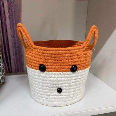 China Cute Decorative Baby Fox Cotton Rope Durable Storage Baskets Woven Laundry Basket For Baby Bottle for sale