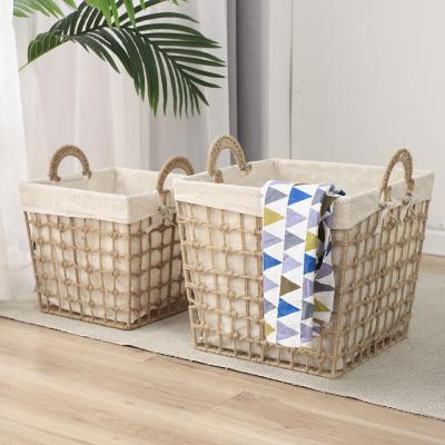 China Sustainable Cute Laundry Basket Cotton White Dirty Clothes Storage Basket for sale