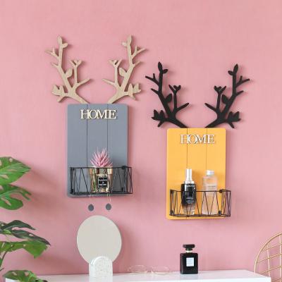 China Nordic Creative Vintage Iron Antlers Wall Decoration Storage Rack Home Decoration Bedroom Living Room for sale