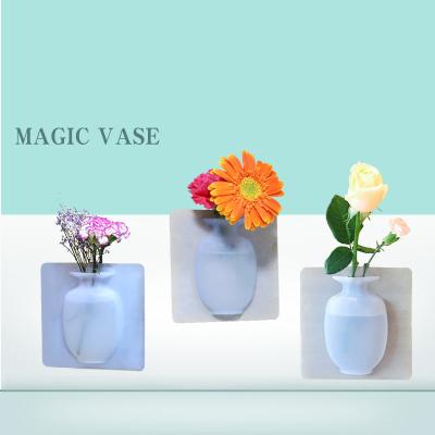 China Modern Factory Wholesale Wall Sticker Silicone Removable Punch Free Vase for sale