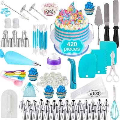 China DIY 420 Pcs Disposable Sugarcraft Anti-Slip Cake Decorating Tools Supplies Kit Baking Pastry Accessories Fondant Cake Set for sale