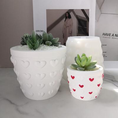 China Disposable Succulent Plant Flower Concrete Clay Pot Mold Reusable Love Form Flowerpot Silicone Mold for sale