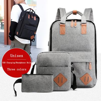 China With USB factory wholesale high quality unisex laptop backpack set 3 in 1 multifunctional fashion college USB charger port bag package for sale