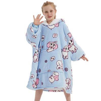 China 100% Polyester Anti-static Super Soft Oversized Sweatshirt Kid Winter Sherpa Elephant Wearable Hoodie Blanket for sale