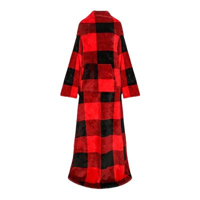 China Plaid Envelope Throw Plush TV Fleece Wearable Blanket Covering Super Soft HOT Comfortable Blanket With Sleeves for sale