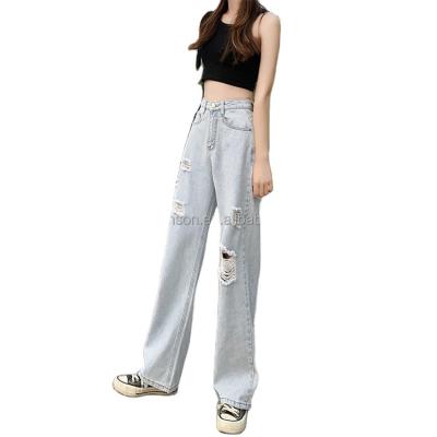 China Womens Breathable Jeans Slim Fit Straight Wide Leg Base Washed Cotton Denim Pants for sale