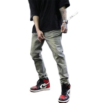 China Wholesale Mens Breathable Jeans Middle Holes Skinny Ripped Jeans Blue Empty Pants From China Suppliers for sale