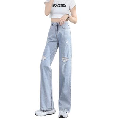 China Women's Mid Waist Jeans Casual Wide Leg Wash Breathable Hole Rip Loose Friend Jeans For Women for sale