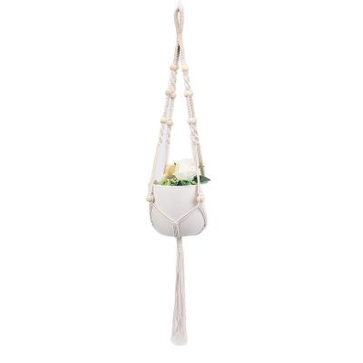 China Factory Price New Black Fashion Cotton Rope Boho Plant Hanger Eco-Friendly Macrame Plant Hangers With Hook Beads for sale