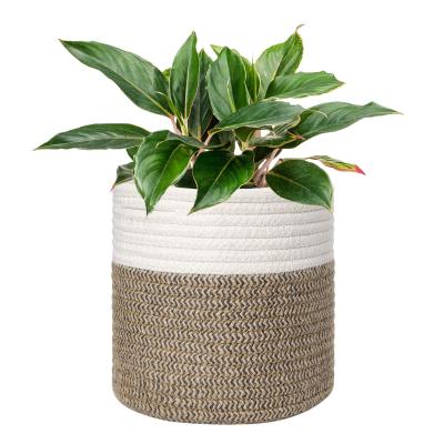 China Amazon Decor Cotton Rope Plant Basket Mediterranean Warm Woven Home Basket Cotton Rope Basket With Handles for sale