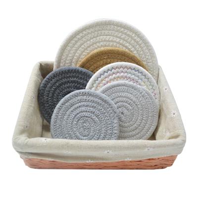 China Sustainable Drink Coasters Set Cotton Wire Weave Round Coaster Anti-scalding Non Slip Insulation Pads Coaster Cup Mat Bowl For House Decor for sale