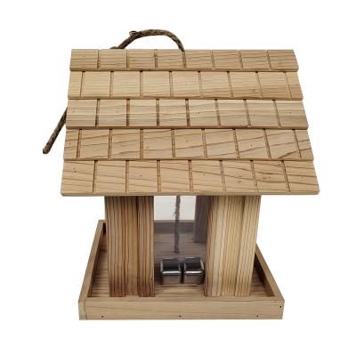 China Wholesale Viable Outdoor Solid Wood Pet Feeder Bird House Single Hallway Pet House Hanging Wooden Feeder For Birds for sale