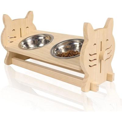 China Sustainable Raised Pet Bowl Wooden Bowl Holder For Cats And Small Dogs Pet for sale