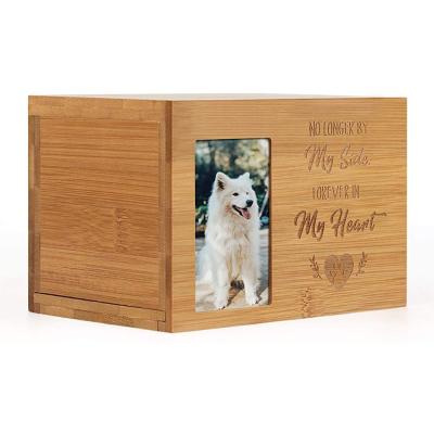 China Sustainable Bamboo Wooden Peaceful Memorial Keepsake Urn With Photo Box For Dog Cat for sale