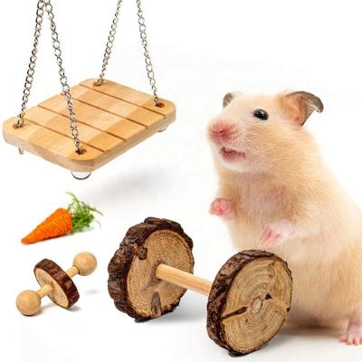 China Liveable Rabbits Hamster Pig Toys Rats Chinchillas Wooden Props Dumbells Teeth Worry Toy For Birds Bunny House Molar Decoration for sale