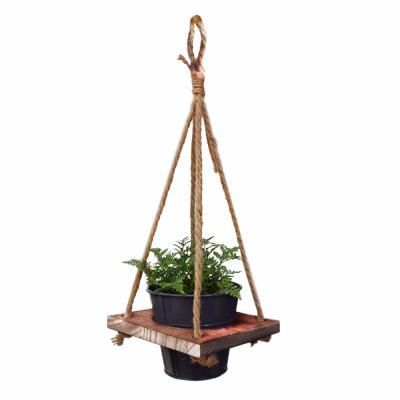 China Retro Planter Iron Hanging Flower Pot in Tin Bucket Iron Art Dry Vase Decoration Plant Modern Creative Wooden Rack for sale