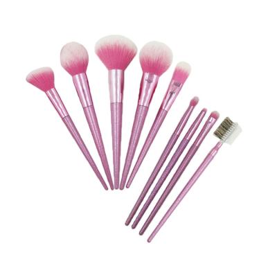 China Angular Blush 9 Pieces Pearl Plated Base High Quality Makeup Brush Handle Professional Label for sale