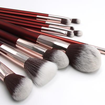 China Angular Blush Red Brown OEM Cosmetic Tools Makeup Brushes High Quality Make Up Brush Set for sale