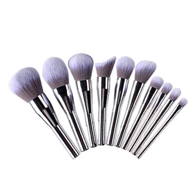 China Angular Blush New Process Aluminum Rod Integrated Basic Silver White Beauty Synthetic Makeup Brushes for sale