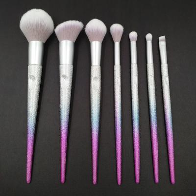 China Angular Blush Gradient Brush 7pcs Custom Matte Blue Purple Rainbow Makeup Brushes Softly for sale