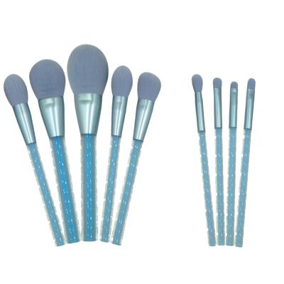 China Angular Blush High Quality Professional Cosmetic Brush Tool Transparent Blue Color Makeup Brush Set for sale