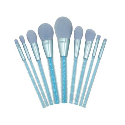 China Angular Blush Travel Special Blue Transparent Handle 8 Pieces Set Clear Makeup Brushes Premium for sale