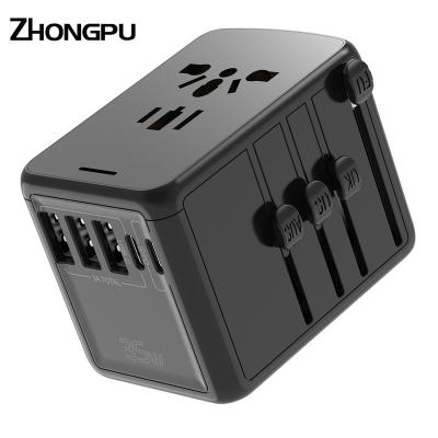 China EU PD35W Global Universal Power Adapter Plug 3 USBA+2USB C International Charging Ports Travel Adapter for sale