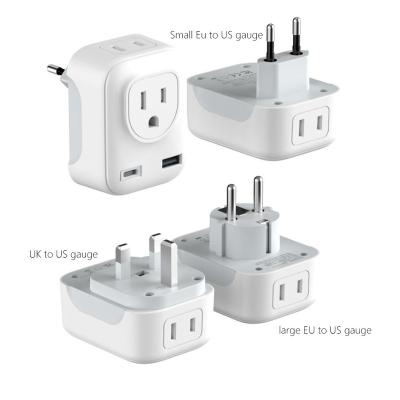 China Power Charging 2 Outlet USB A+USBC 5 In 1 Travel Bases International Power Adapter For US To Most Of Europe EU UK Type C for sale