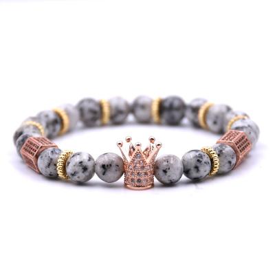 China 2019 New Style Men's Crown Bead Bracelet CZ Macrame King Crown Bracelet Bead Natural Stone Bracelet for sale