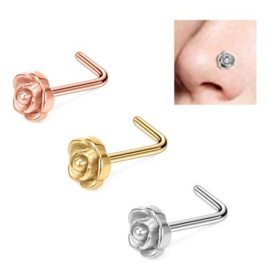 China 20g Steel Body Piercing Surgical Piercing Rose Flower Nose Hoop Piercing 316L Tragus Nose Screws for sale